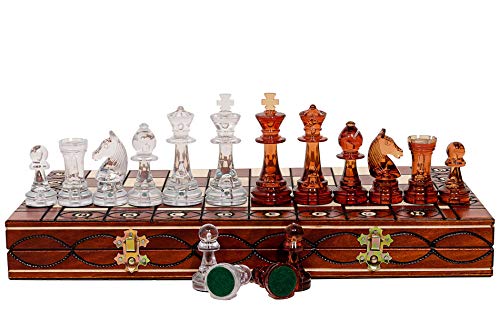 Master of Chess Schachspiel aus Holz mit Teilen "Bernstein", 40 cm, faltbar, großes Schachbrettspiel für Erwachsene und Kinder, halbtransparente Staunton Schachfiguren aus Kunststoff von Master of Chess