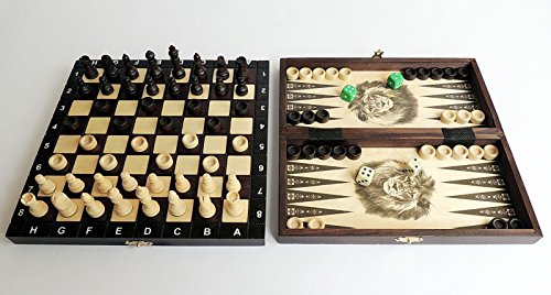 3in1 Schach-Dame-Backgammon Spiel | Master of Chess | Klein Chess Set 26 cm | Handgemachtes Reise Backgammon Dame Schach für Kinder und Erwachsene von Master of Chess