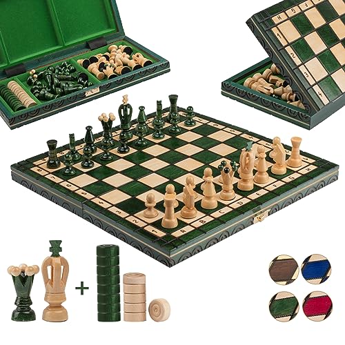 Superb ROYAL GAMBIT Incrusted Large Wooden Chess Set 50cm / 