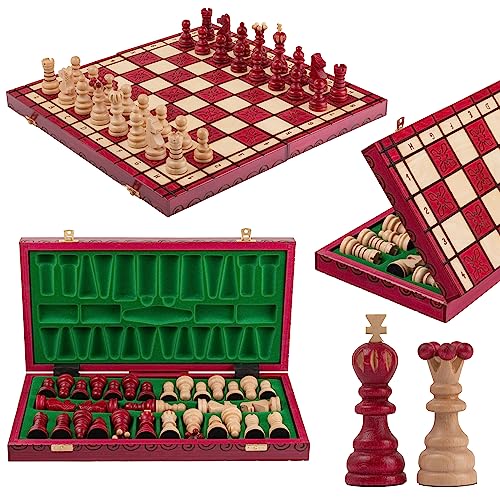 Handgefertigt Schachbrett Holz Klappbar | Master of Chess Schachspiel Holz Rote | Chess Set 42cm | Klassisches Familienschach - Schachbrett mit Figuren von Master of Chess