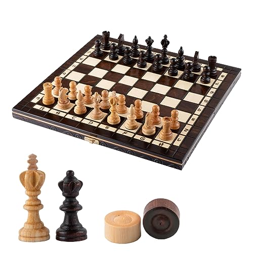 Kirsche Turnierschach und Dame Spiel Set NO. 3 | Master Of Chess | Chess Set 35 cm | Klassisches Staunton Chess Set und Edles Schachbrett mit Figuren Schach für Kinder und für Erwachsene von Master of Chess