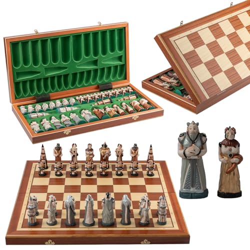 Luxuriöses Marmorstein-Schachset auf Holzschachbrett, thematisiert, jede Figur handbemalt. (FANTASY: Battle of Middle-Earh) von Master of Chess