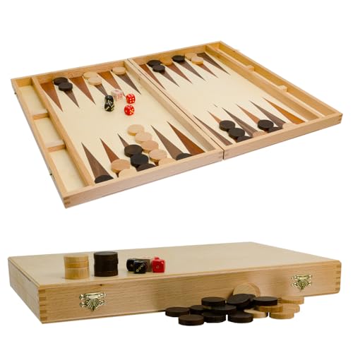 Reise Backgammon Holz Hochwertig | Master of Chess | Intarsien Buchenholz Backgammon Koffer 40 x 50 cm | Brettspiel und Dame Spielesteine für Kinder und Erwachsene von Master of Chess