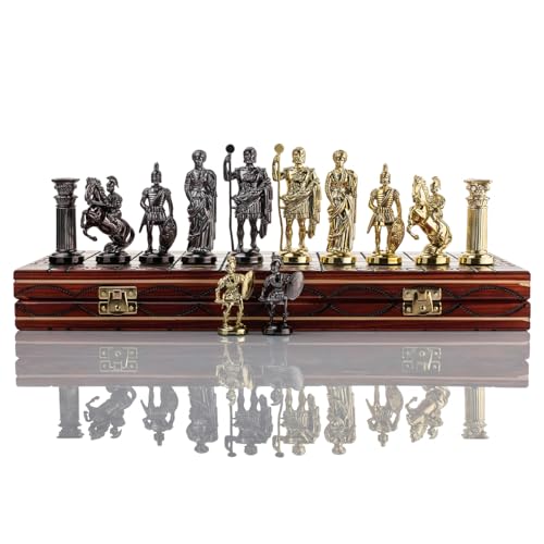 Master of Chess Spartan 40 x 40 cm Holz Schach Metalizzed Kunststoff alte Rom Themed Zahlen auf Holz Schachbrett, Classic Schach Game von Master of Chess