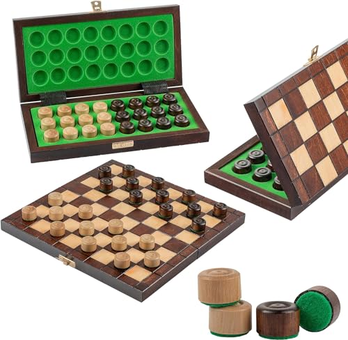 Edles Schachbrett Klappbar 64 Felder CHECKERS | Master Of Chess | Chess Board 25 cm | Handgefertigte Dame Spiel Holz - Dame Brettspiel für Kinder und für Erwachsene von Master of Chess