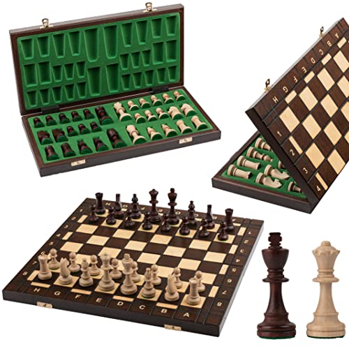 Turnier Schachspiel Holz | Master of Chess | Schachbrett Holz Hochwertig 42 cm | Figuren Staunton NO.4 und Schachbrett mit Brünierten Feldern von Master of Chess