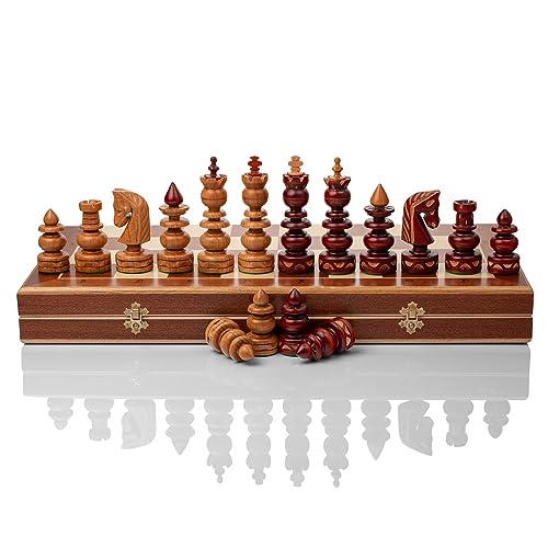 Superb ROYAL GAMBIT Incrusted Large Wooden Chess Set 50cm / 