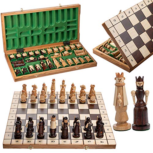 Master of Chess Luxus MAGNATE 56cm Extra großes Holz Schachset Außergewöhnliche Mittelalterliche Schachfiguren für Kinder und Erwachsene von Master of Chess