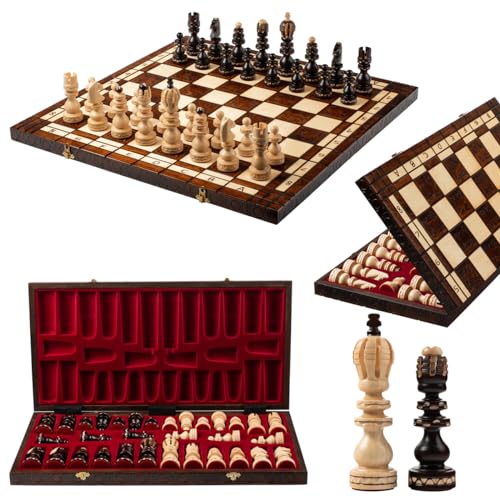 Master of Chess Luxus Salvator Bergahorn Schachset aus Holz, 60 x 60 cm, mit hervorragendem Schachbrett und handgeschnitzten Schachfiguren von Master of Chess