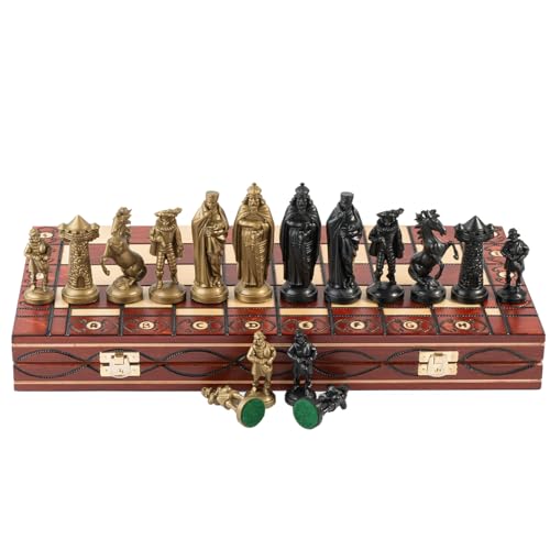 Master of Chess Medieval Black & Gold Schachspiel, 41 x 41 cm, dekoratives Schachspiel, Kunststoffteile und großes Schachbrett aus Holz, für Erwachsene und Kinder von Master of Chess