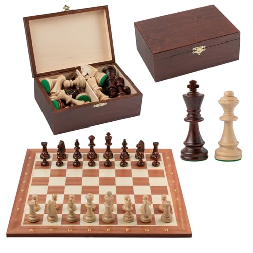 Master of Chess Turnier-Schach-Set aus Holz mit Teilen, 48 cm, handgefertigt, eingelegt, tragbares Schachbrettspiel für Erwachsene und Kinder, mit Stunton-Nr. 5 Teilen in Schachbox von Master of Chess