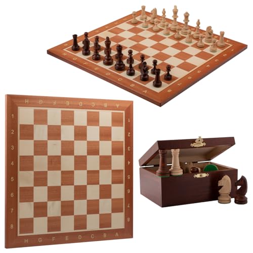 Master of Chess Profi TURNIER No.4 Schachspiel Holz eingelegt 40cm Schachbrett + Staunton No.4 gewichtete Schachfiguren in stylischer Box von Master of Chess