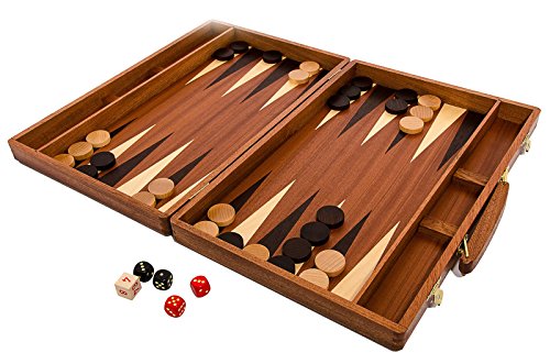 Reise Backgammon Holz Hochwertig | Master of Chess | Intarsien Mahagoni Backgammon Koffer 38 x 50 cm | Brettspiel und Dame Spielesteine für Kinder und Erwachsene von Master of Chess