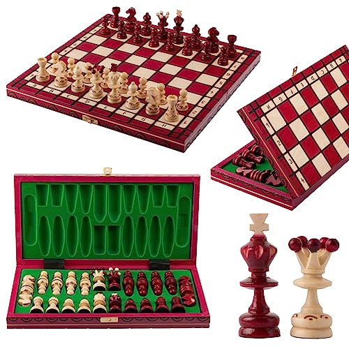 Schachbrett Holz Hochwertig | Master of Chess Schachspiel Holz Rote | Chess Set 35cm | Handgefertigt Schachbrett Holz Klappbar mit Figuren - Klassisches Familienschach von Master of Chess