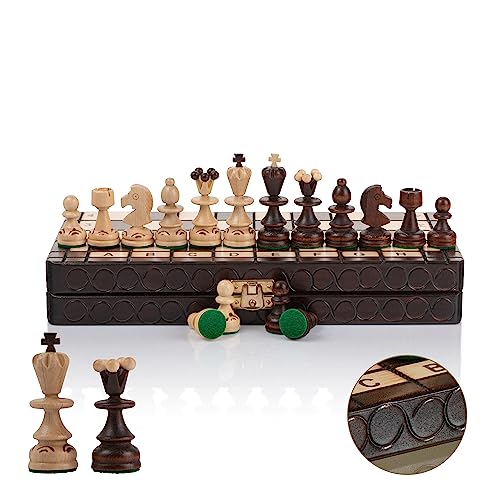 Schachbrett mit Figuren | Master of Chess Schachspiel Holz Braun | Chess Set 35cm | Schachbrett Holz Hochwertig - Handgefertigt Tragbares Familienschach von Master of Chess