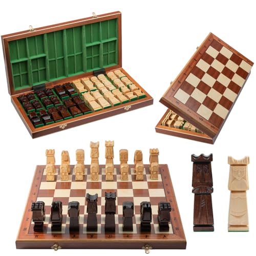 ORAVA Deluxe Schachspiel aus Holz, einzigartig, 50 cm, 100 % handgefertigt, Schachbrett und 32 authentische Skulpturen von Master of Chess