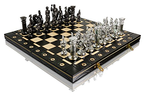 Master of Chess SPARTAN 40 x 40 cm Holz Schach Metalizzed Kunststoff alte Rom Themed Zahlen auf Holz Schachbrett, Classic Schach Game von Master of Chess