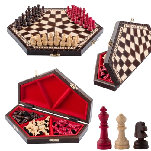 Handarbeit 3 Personen Schach | Master of Chess | Medium Chess Board 33x28 cm | Schachbrett für Kinder und für Erwachsene - Engelhart Hochwertiges Massivholz Schachspiel von Master of Chess