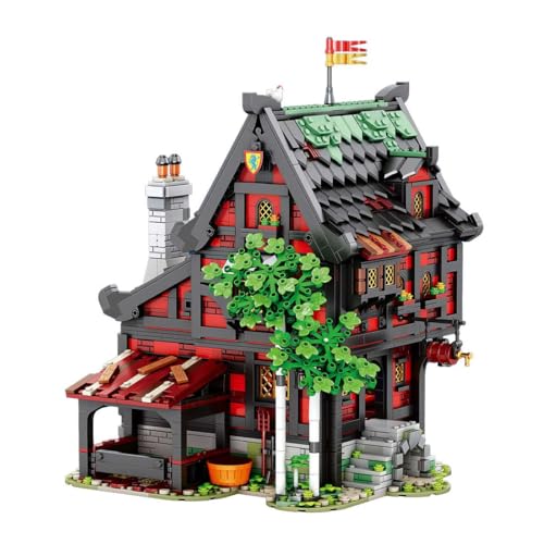 MasterBrickPlay Architektur Bausteine Bausatz, 3214 Klemmbausteine Haus Bauset, MOC Medieval Hotel Modular Haus Modellbausatz, Modular Building Spielzeug Geschenk MOC-111710 von MasterBrickPlay