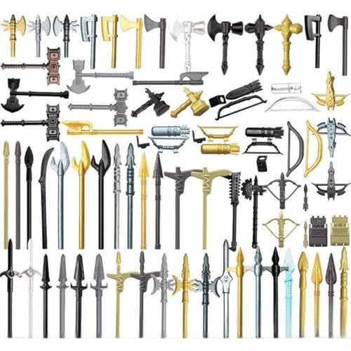 MasterBrickPlay Military Weapons Set, Mittelalterliche Rüstung Figur Tragen Medieval Knight Weapon Package Accessory Kit Knight Weapons Toy Set (71PCS) von MasterBrickPlay