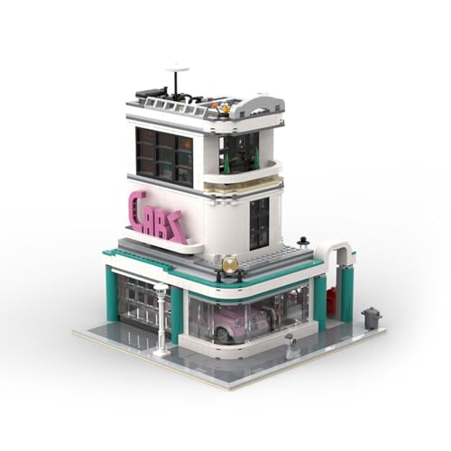 MasterBrickPlay Modular Haus Bausteine Modell, 2019 Klemmbausteine Architektur Modellbausatz, MOC Modular Buildings Autohaus Shop Bausatz Konstruktionsspielzeug für Erwachsene MOC-97835 von MasterBrickPlay