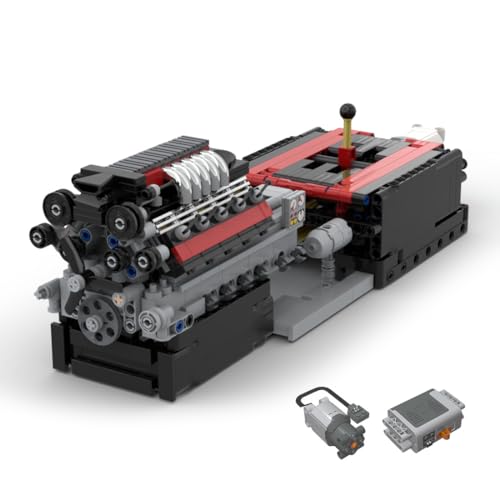 MasterBrickPlay Motor Bausteine Bausatz, V10 Luftgekühlter Motor mit Getriebe Einfach Oben liegende Nockenwelle (SOHC) Modell Technik Motor Bausatz, MOC Klemmbausteine Spielzeug (776 Teile) von MasterBrickPlay