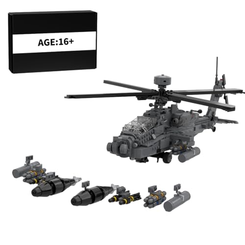 MasterBrickPlay Technik Helikopter Bausatz, AH64E Militärkopter MOC Flugzeug Bausteine, 1205 Teile Technik Hubschrauber Klemmbausteine Konstruktionsspielzeug Geschenk für Erwachsene von MasterBrickPlay