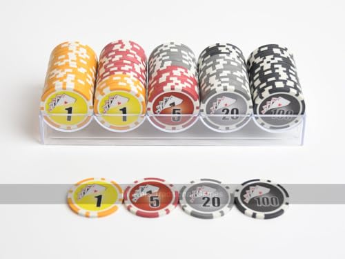 100 Numbered Chips in Tray, 11.5gm (4 Colours) - 1/5 / 20/100 von Masters Traditional Games