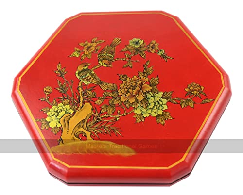 Masters Traditional Games Chinese Checkers in Leatherette Box with Wooden Marbles (Birds and Flowers with red Background Design) von Masters Traditional Games