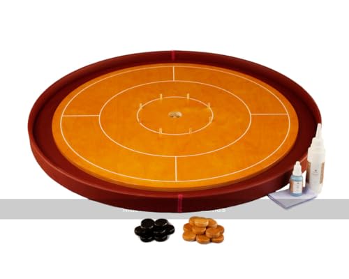 Masters Crokinole Tournament Board - Beech and Crimson - Leatherette Ditch (with Discs, Powder and Wax Wipe Set) von Masters Traditional Games