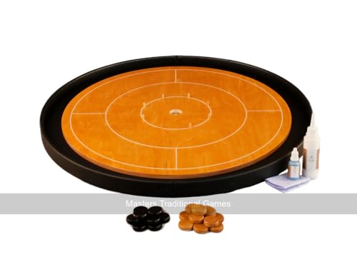 Masters Crokinole Tournament Board - Beech and Ebony - Leatherette Ditch (with Discs, Powder and Wax Wipe Set) von Masters Traditional Games