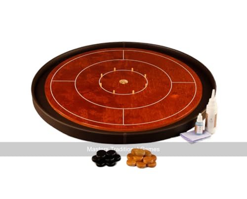 Masters Crokinole Tournament Board - Cherry and Chocolate - Leatherette Ditch (with Discs, Powder and Wax Wipe Set) von Masters Traditional Games