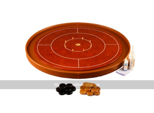 Masters Crokinole Tournament Board - Cherry and Cognac - Leatherette Ditch (with Discs, Powder and Wax Wipe Set) von Masters Traditional Games