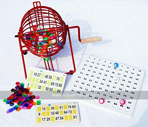 Masters Traditional Games Home Bingo Set - Metal Bingo Cage, 90 Balls, Tickets, Tray and Markers - Fun Home Party Bingo Game - 10 Players - Tombola Set von Masters Traditional Games