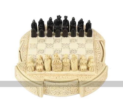 Masters Traditional Games Isle of Lewis Chess Set - Compact 9 inch Resin Chess Cabinet and Chessmen - Cream von Masters Traditional Games