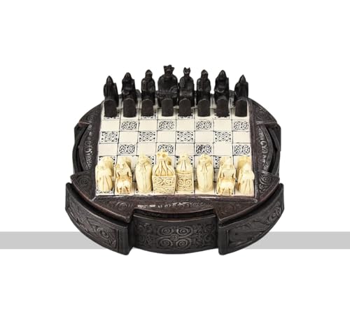 Isle of Lewis Chess Set - Compact 9 inch Resin Chess Cabinet and Chessmen - Brown - Made in The UK von Masters Traditional Games