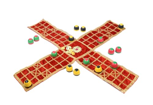 Masters Traditional Games Pachisi - Cloth Board with Beehive Pieces and Cowry Shells (Gold Stitching) von Masters Traditional Games