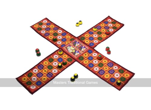 Pachisi - cloth board with beehive pieces and cowry shells (colourful circles) von Masters Traditional Games