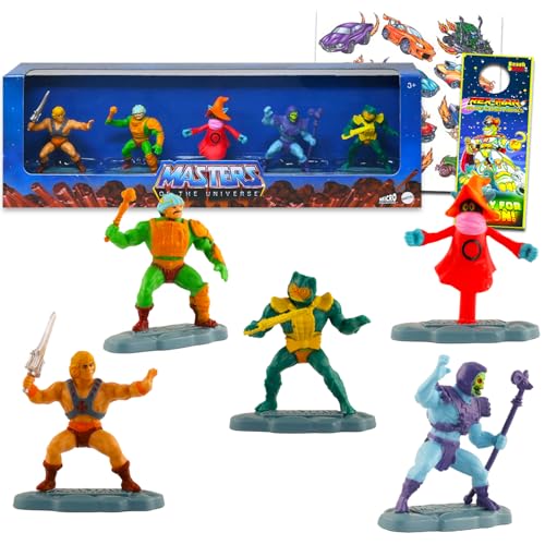 Masters Of The Universe Actionfiguren für Kinder – Bündel mit 5 Minifiguren mit He-Man, Skelett, Orko und mehr plus Tattoos, Masters of the Universe Actionfiguren-Set für Kinder, Jungen von Masters of the Universe