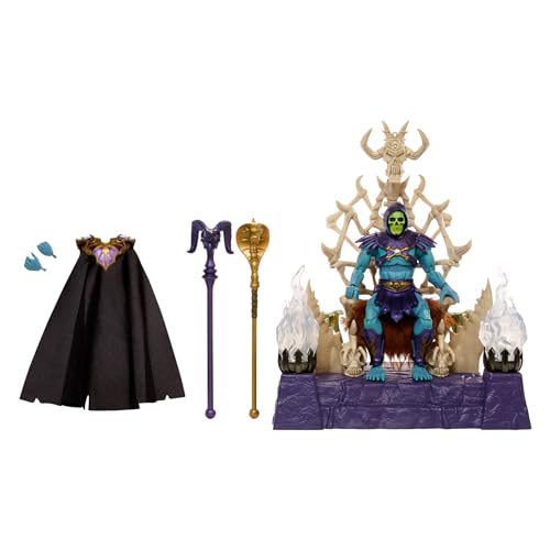 Masters of the Universe Masterverse Skeletor Actionfigur- und Thron-Set, MOTU Spielzeug, beleuchteter Thron, abnehmbare Kapuze und Umhang, 2 Stabzubehörteile, HXX63 von Masters of the Universe