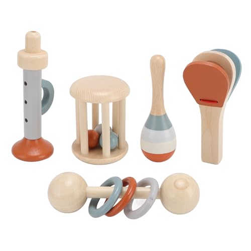 Masyrt 5-teiliges Frühpädagogisches Holz-Schlaginstrument-Spielzeugset, Käfigglockenrassel für Babys und Kleinkinder, Musikinstrumenten-Spielset für Kleinkinder von Masyrt