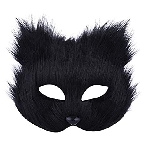 Masyrt Halloween Maskerade Maske, Flauschige Maske Maskerade Halloween Maske Requisiten Tier Halbgesichtsmaske für Halloween Cosplay Party Kostüm, Unisex (Schwarz) von Masyrt