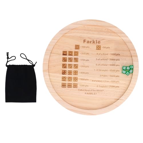 Masyrt Klassisches Farkle-Würfeltablett aus Holz – Verbessern Sie Ihre Mathematischen Fähigkeiten mit Dem Würfelspiel für die Ganze Familie – Würfel-Rolltablett (Rund 30cm) von Masyrt