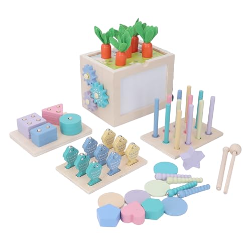 Masyrt Multifunktionales 10-in-1-Holzspielset mit Karottenerntespiel, Farbsortier- und Zeichenbrett, Formanpassung und Farbtropfenaktivitäten für Kinder von Masyrt