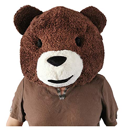 MatGui Plüschtier Hüte Kopfmaske Halloween Maskottchen Kostüm, Kaffee-Teddy, L von MatGui