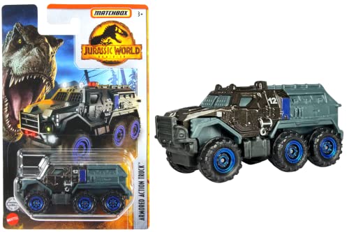 Matchbox Jurassic World Dominion FMW90 Diecast Fahrzeuge im Maßstab 1:64 – gepanzerter Action-Truck HBH06 von Jurassic World