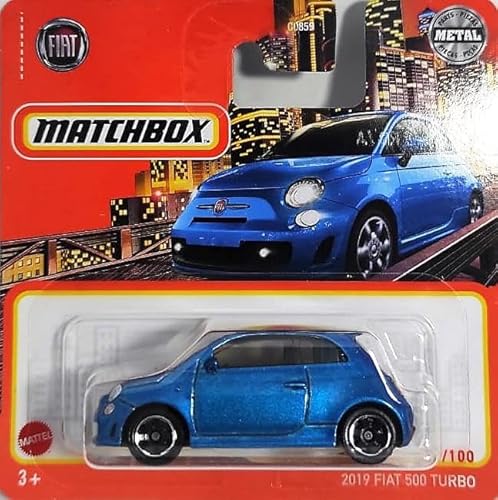 2022 Matchbox 2019 Fiat 500 Turbo Blue 11/100 (Short Card) HFR65 von Matchbox Metal