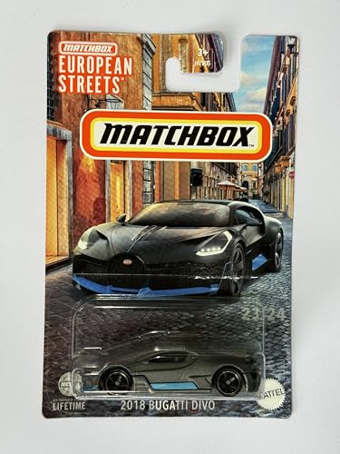 2024 Matchbox European Streets 2018 Bugatti Divo Metalflake Matt Dark Grey 23/24 (Long Card) HVV44 von Matchbox Metal