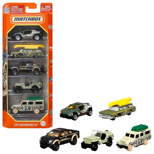 Matchbox - 5er-Geschenkset, realistische Fahrzeuge im Maßstab 1:64, detailgetreue Autos & Trucks, ideal für Sammler und Kinder ab 3 Jahren, C1817 von Matchbox