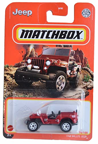 Matchbox Rot 1948 Willys Jeep Auto, Historisch, Maßstab 1:64, Windbetrieben, Push, Kleinkind, Kinder, unisex von Matchbox